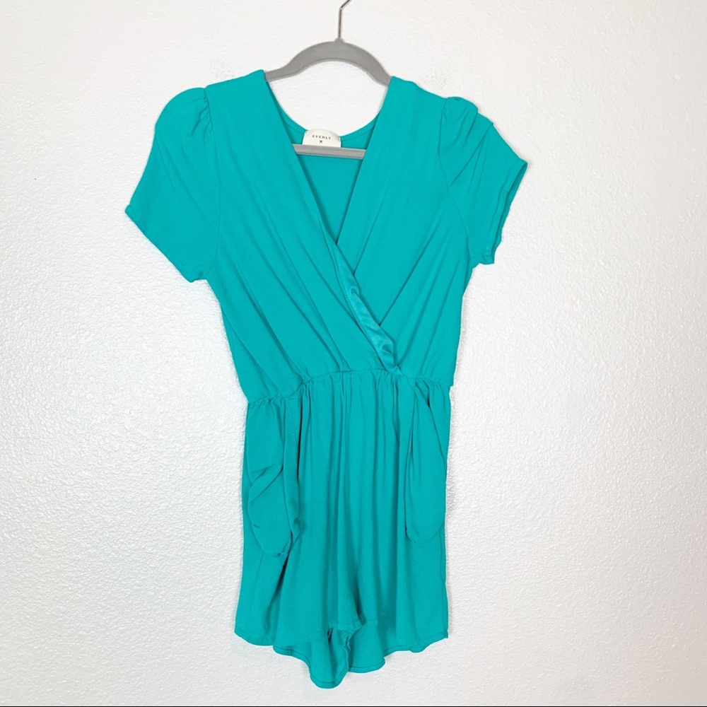 Everly | Teal Romper Short Sleeve